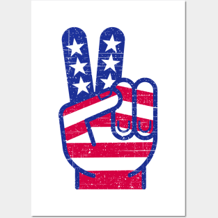 PATRIOTIC PEACE SIGN RED WHITE AND BLUE RETRO Posters and Art